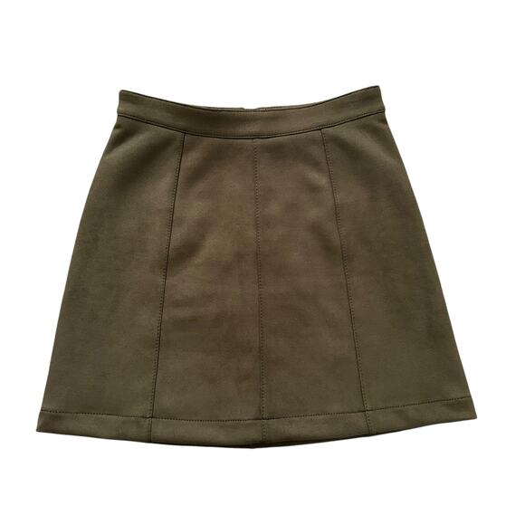 Maeve Anthropologie army green suede a-line mini skirt size 2 - Picture 1 of 9